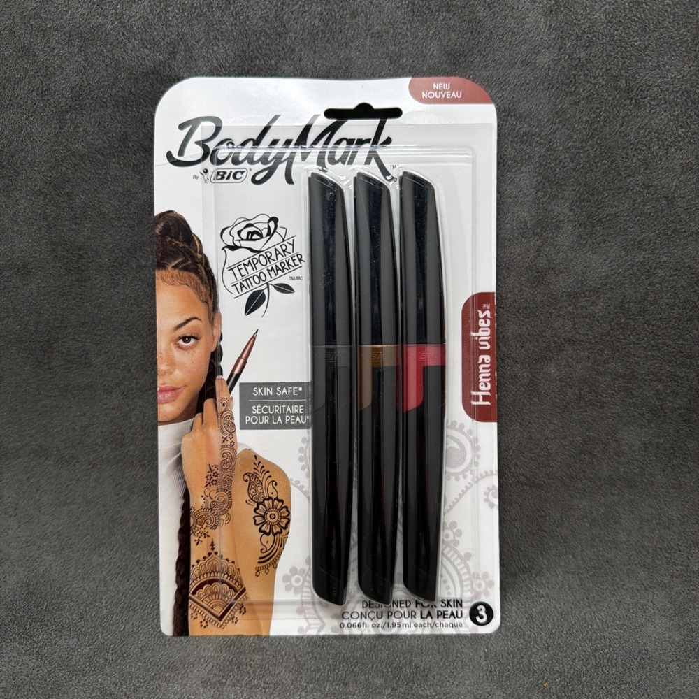 Bic BodyMark Temporary Tattoo Markers Henna Vibes 3 Pack Black Red Brown
